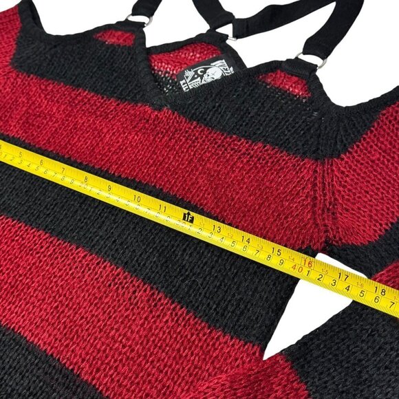 KILLSTAR Sweater Dress Sz.S  Red Black Knit Distressed Bell Sleeve Goth Punk - Picture 10 of 15